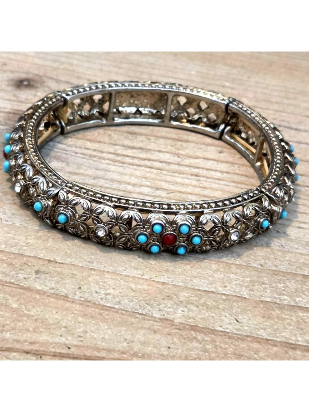 RJ Graziano Gold Tone Howlite & Cubic Zirconia Inlay Stretch Bracelet